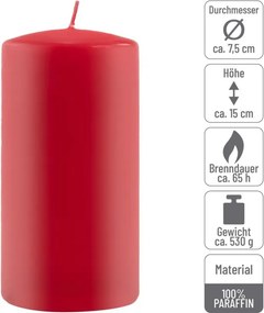 Gyertya készlet 15 cm Ø 7,5 cm 4 db piros