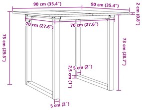 tömör fenyőfa és öntöttvas étkezőasztal O-vázzal 90x90x75 cm