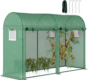Outsunny Üvegház 300x100x200 cm 4 Ablakkal és 2 Ajtóval a Növények, Virágok és Zöldségek Neveléséhez, PE és Acél Anyagból | Aosom