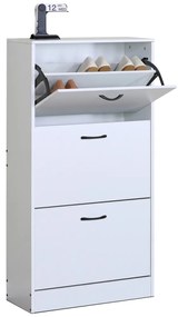 Cipősszekrény, 3 rekeszes, Fehér színben, MDF