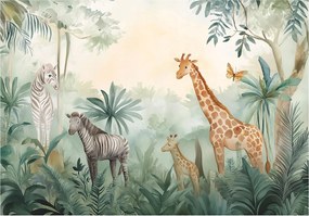 Fotótapéta dzsungel állatok zsiráf zebra gyerekeknek a szobába +ragasztó