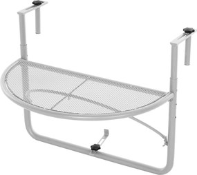 Outsunny Erkélyre Akasztható Asztal - Magasságban Állítható Félkör Ø30 cm Terasz Fém Fehér L60 x W45 x H50 cm | Aosom