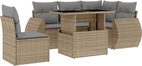 vidaXL 6 részes bézs polyrattan kerti ülőgarnitúra párnával