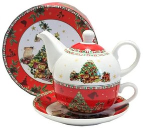 Karácsonyi porcelán egyszemélyes teáskészlet díszdobozos