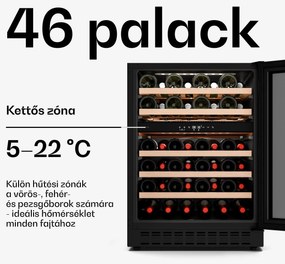 Klarstein Velaire pult alatti borhűtő, modern, elegáns, UV-védelem, Kétzónás, 46 palack