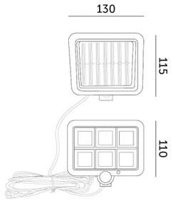 LED napelemes reflektor szenzorral LED/1,5W/3,7V 6000K IP44 1200 mAh