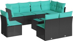 vidaXL 9 részes fekete polyrattan kerti ülőgarnitúra párnával