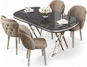 Zae étkezőgarnitúra, fekete márvány-króm, 168 cm – TR240CHR3080