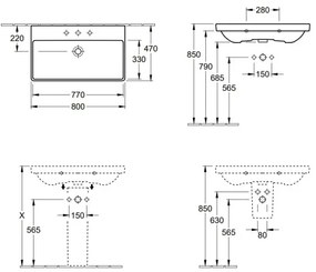 Villeroy & Boch 41568001 - Függesztett mosdó AVENTO 80x47 cm kerámia/fehér