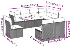 8 részes barna polyrattan kerti ülőgarnitúra párnákkal