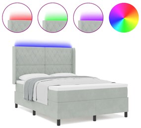 Boxrugós Ágy Mattal és LED Fénnyel Szürke 140x190 cm Bársony