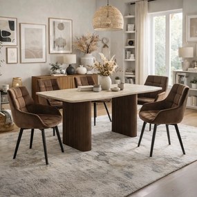 Téglalap alakú étkezőasztal 180 cm méretben, travertin/dió színben ARAMIS