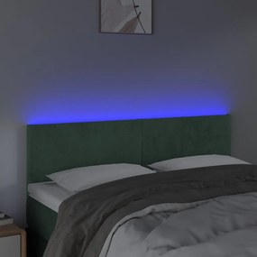 sötétzöld bársony LED-es fejtámla 144x5x78/88 cm
