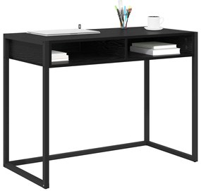 vidaXL Asztal tárolóval Fekete tölgy 100 x 50 x 75 cm Faanyag