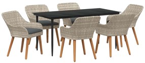 vidaXL Kert étkező szett párnával 7 pcs Világosszürke polirattan