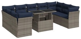 10 részes szürke polyrattan akácfa kerti ülőgarnitúra párnákkal