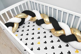 Baby Nellys Mantinel kötött fonat shine ágyneművel Mickey - fehér, arany, fekete 120x90