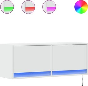 vidaXL fehér falra szerelhető TV-szekrény LED-lámpákkal 100x31x35 cm