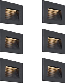 6 darabos modern süllyesztett fali lámpa szett fekete 11,5 cm LED-del IP65 - Trem