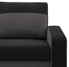 Hewlet sarokkanapé, 2 ágyneműtartóval, szövet anyag, univerzális oldal, hab töltet, fekete - szürke