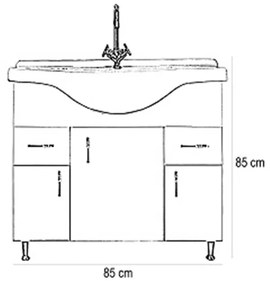 Bianca Plus 85 alsó szekrény mosdóval, magasfényű fehér színben