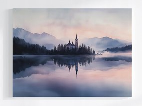 Vászonkép Canvas Tó Templom Hegyek Hiba Szlovénia Alpok 80x60