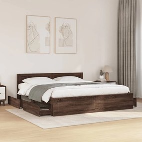 barna tölgy színű szerelt fa ágykeret fejtámlával 200 x 200 cm