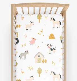 Goldea gyermek körgumis pamut lepedő kiságyba - élet a farmon 60 x 120 cm