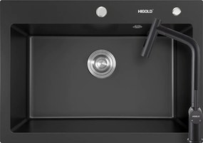 Higold 935004B konyhai mosogatótálca 680 x 480 mm fekete és Higold Piniz konyhai csaptelep kihúzható fejjel, fekete