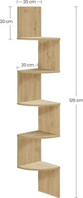 Fali sarokpolc ESTANTE, 5 polc dub artisan dekorban, 126x20cm