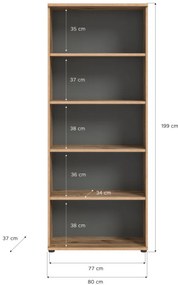 Mason könyvespolc nox tölgy - bazaltszürke 80 cm