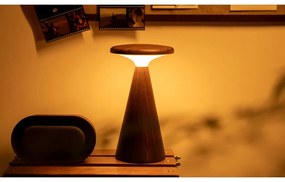 Sötét natúr színű LED asztali lámpa fa búrával (magasság 21 cm) Sylva – Gingko