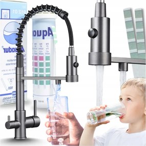 Háromutas Konyhai Csaptelep Flexibilis Mosogató Kifolyócsővel Szürke Szűrő