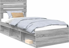 vidaXL Ágykeret fejtámlával Szürke Sonoma 100 x 200 cm Tömör fenyőfa