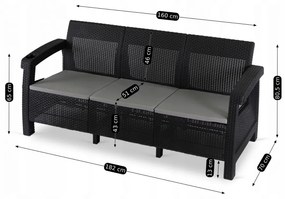 Kerti Műrattan Kanapé Fekete Színben. FLINT