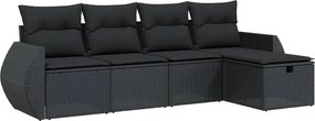 vidaXL 5 részes fekete polyrattan kerti kanapészett párnákkal