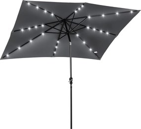 Outsunny Kerthelyiségi Napernyő 268x205x248 cm sötétszürke LED világítással, 45°-os dőlésszögű tetővel, acél rúddal és kurblis növeli | Aosom