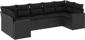 vidaXL 7 részes fekete polyrattan kerti ülőgarnitúra párnával