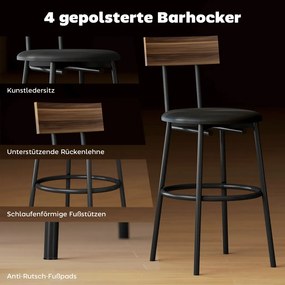 Bárasztal szett 4 székkel, ipari formatervezés, fa, acél, barna