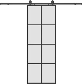 vidaXL fekete ESG üveg tolóajtó fémszerelvény-szettel 76x205 cm