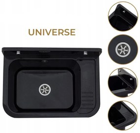 Mosogató Quality Universe, univerzális műanyag mosogató 50x34x31 cm + szifon, 1 kamrás, fekete, SKQ-KGK50-BK