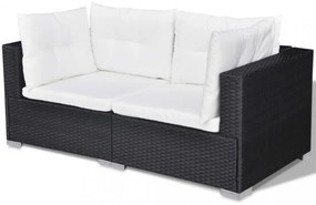 10-részes fekete polyrattan kerti bútorszett párnákkal