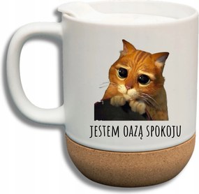 Fehér Bögre Fedéllel És Parafa Aljjal Ajándék A Nyugalom Oázisa