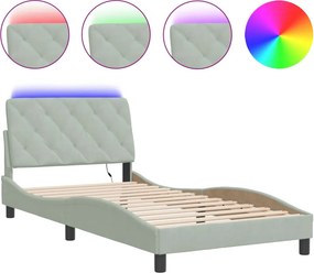 vidaXL világosszürke bársony ágykeret LED-ekkel matrac nélkül 100 x 200 cm