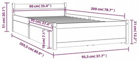 fekete ágykeret fiókokkal 90 x 200 cm