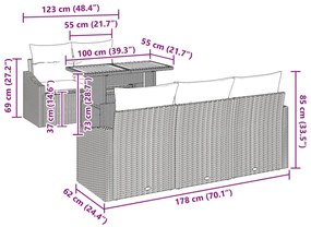 6 Darabos Kerti Étkező Szett Párnákkal Fekete Poly Rattan Akác