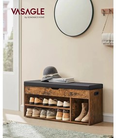 Cipőtároló pad, párnázott ülőfelülettel, felnyitható, rusztikus barna 100x30x44cm