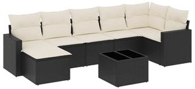 8 részes fekete polyrattan kerti ülőgarnitúra párnákkal