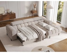 Bézs bársony kinyitható-tárolóhelyes sarokkanapé (jobb oldali-heverő résszel) Felro – ELTAP