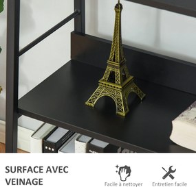 HOMCOM Ipari Stílusú Fali Könyvespolc 5-Szintes Tároló 70 x 35 x 150 cm Fekete | Aosom